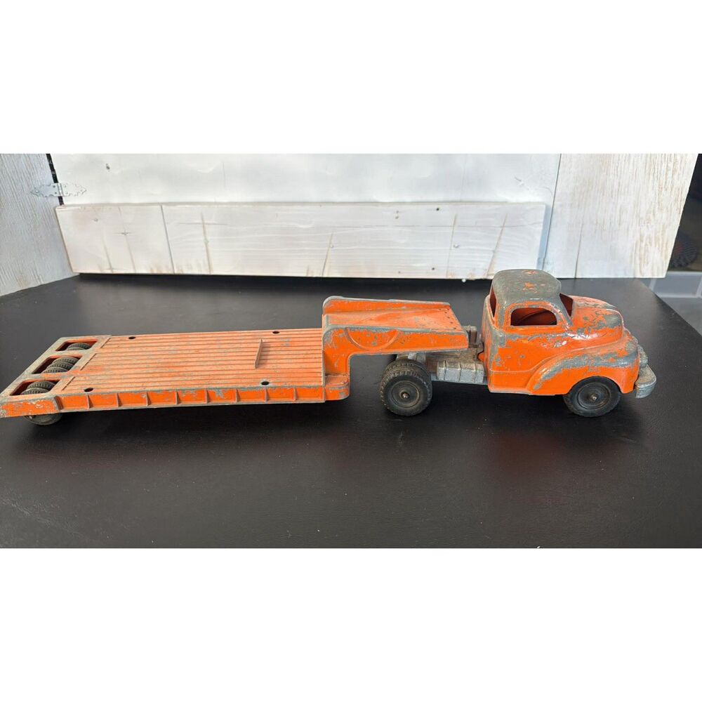 Hubley Low Boy Semi Trailer Orange Vintage Toy Truck